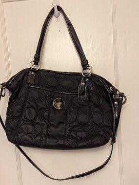 Coach F18432 Black Quilted Nylon Signature Shoulder Bag Satchel